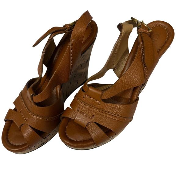 Chloe Brown Platform Sandals size 6.5 Renna Leather Ankle Strap Cork Wedge - Picture 3 of 10
